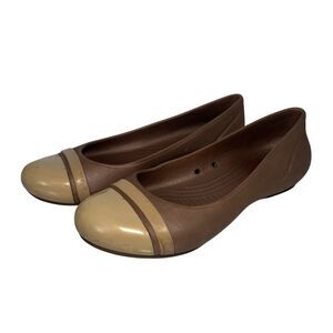 Crocs Cap Toe Mary Jane Ballet Flats Slip On Shoes Brown Women 6